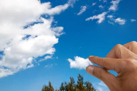 Hand push small cloud go to big cloud Stock Photos