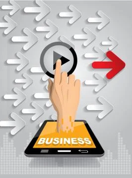 Hand push start button on touch screen to run video clip Illustrazione stock