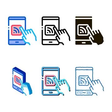 Hand push wifi button icon outline multistyle 库存插图