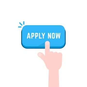 Hand pushing on apply now button Stock Illustration