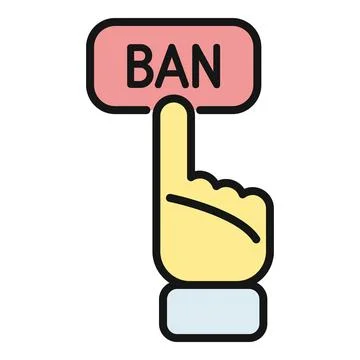 Hand pushing ban button, restricting online access Illustrazione stock