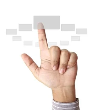 Hand pushing blank button on touch screen Stockfoto's