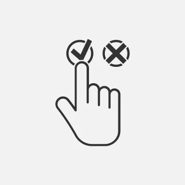 Hand pushing button with checkmark. icon isolated on white background. Vector Stock Illustration