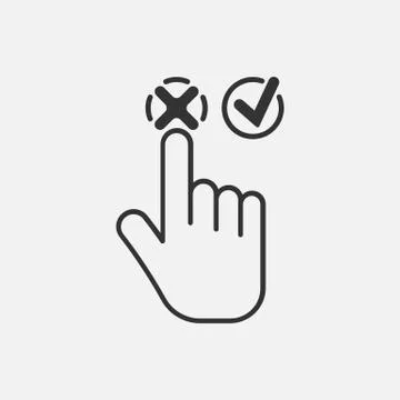 Hand pushing button with checkmark. icon isolated on white background. Vector Stock Illustration