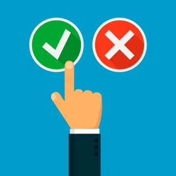 Hand pushing button with checkmark. icon isolated on white background. Vector 스톡 일러스트