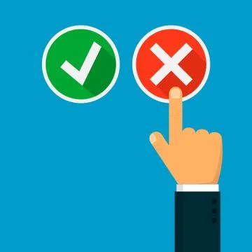 Hand pushing button with checkmark. icon isolated on white background. Vector Stock Illustration