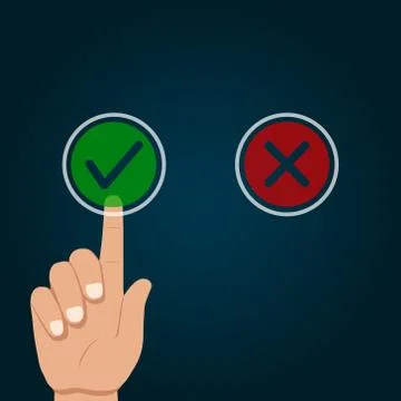 Hand pushing button with checkmark. Vector illustration. Stock Illustration
