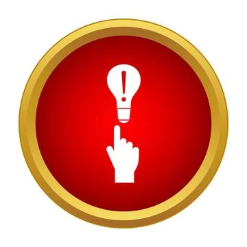 Hand pushing button with lightbulb and exclamation point Stock Illustration