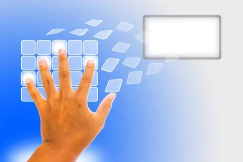 Hand pushing a button Stock Photos