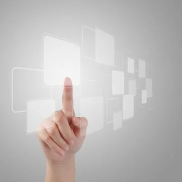 Hand pushing a button on a touch screen Stock Illustration