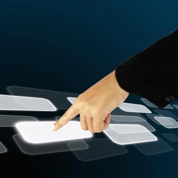 Hand pushing a button on a touch screen interface 库存插图