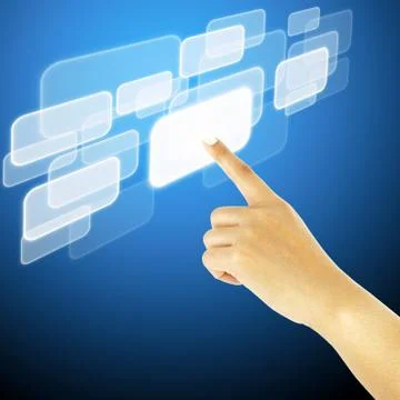 Hand pushing a button on a touch screen interface Stockillustratie