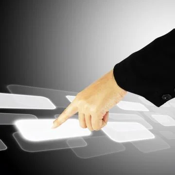 Hand pushing a button on a touch screen interface Stockillustratie