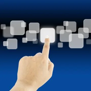 Hand pushing a button on a touch screen interface Illustrazione stock