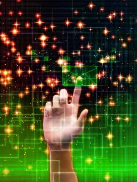 Hand pushing button on a touch screen interface Stock Illustration