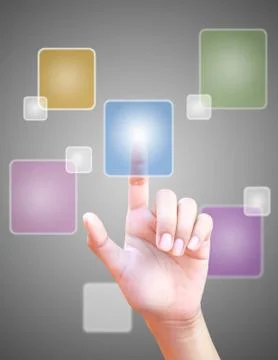 Hand pushing button on touch screen Stock Illustration