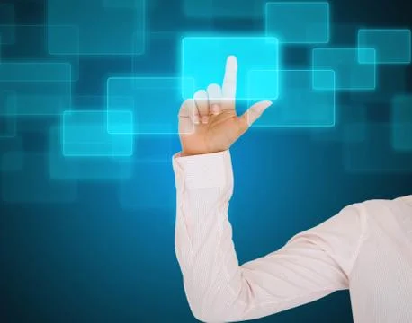 Hand pushing button on a touch screen interface イラスト素材