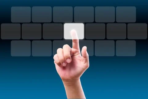 Hand pushing on button touch screen Stock Photos