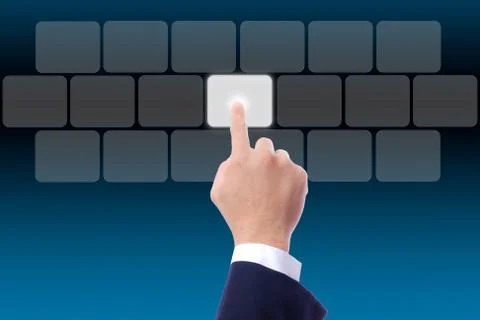 Hand pushing on button touch screen Stock Photos