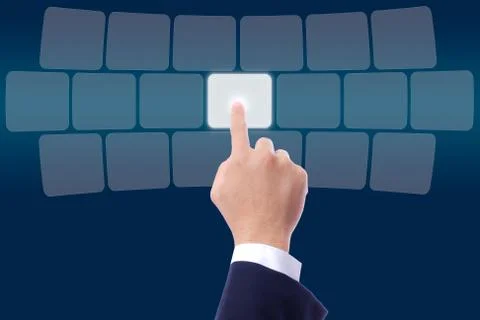 Hand pushing on button touch screen Stock Photos