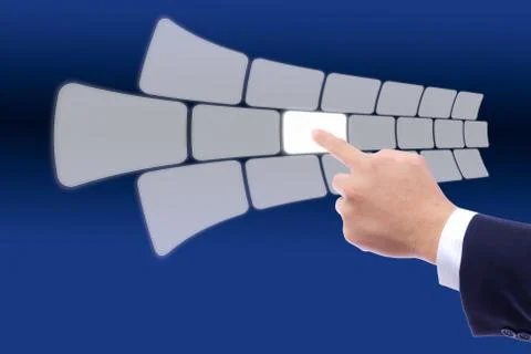 Hand pushing button on touch screen Stock Photos