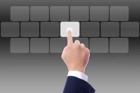 Hand pushing button on touch screen Stock Photos
