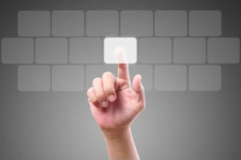 Hand pushing button on touch screen Stock Photos