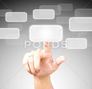 Hand pushing a button on a touch screen interface Stock Photos