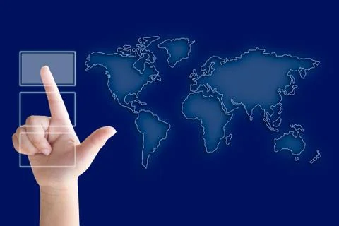 Hand pushing a button on a touch screen interface Stock Photos