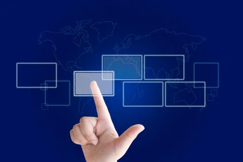 Hand pushing a button on a touch screen interface Stock Photos