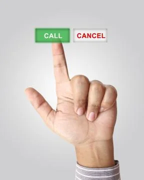 Hand pushing call button on touch screen Stockfoto's