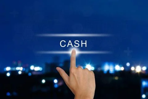 Hand pushing cash button on touch screen Stock Photos