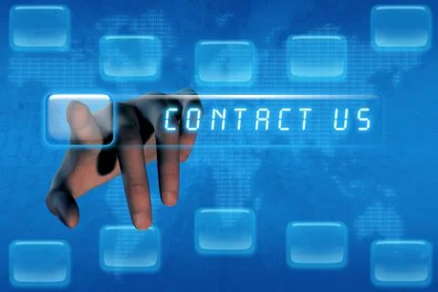 Hand pushing contact us button Stock Illustration