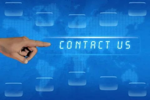 Hand pushing contact us button Stock Illustration