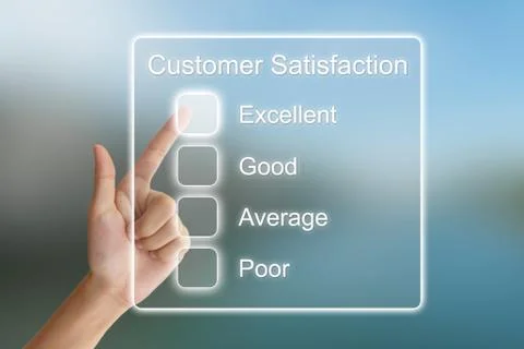 Hand pushing customer satisfaction on virtual screen Foto stock