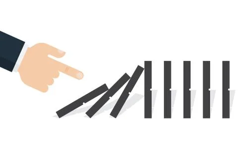 Hand pushing the domino. Stock Illustration