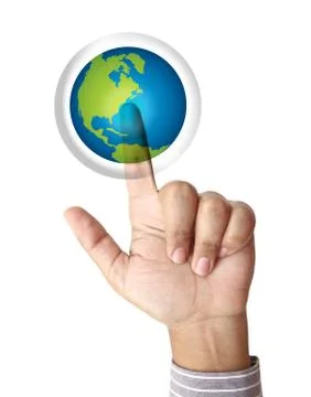 Hand pushing the earth button Stock Photos