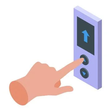 Hand pushing elevator up button in isometric view Stock Illustration