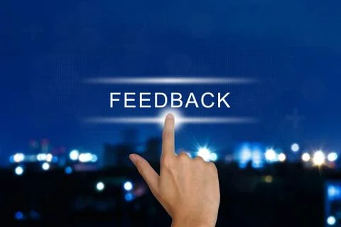 Hand pushing feedback button on touch screen Stock Photos