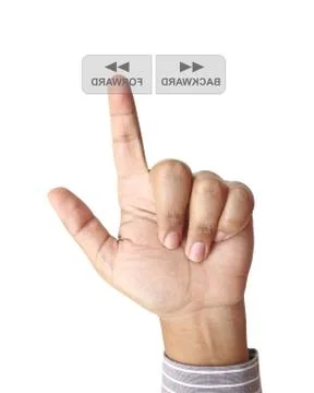 Hand pushing forward button on touch screen Stock Photos
