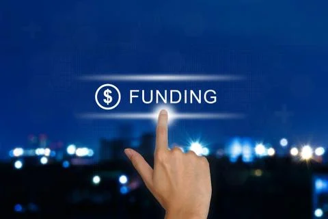 Hand pushing funding button on touch screen Stock Photos