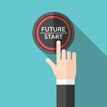 Hand pushing future button Stock Illustration