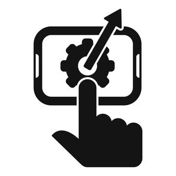 Hand pushing gear button on smartphone screen for performance increasing Illustrazione stock