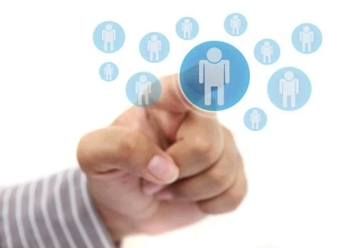 Hand pushing human button Stock Photos