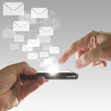 Hand pushing laptop computer with e-mail and sun and sky Stock Illustration