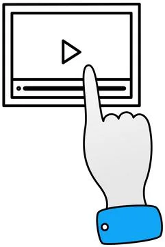 Hand pushing live broadcast player button. Person using internet for watching Stock Illustration