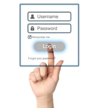 Hand pushing login box form ui element . Foto stock