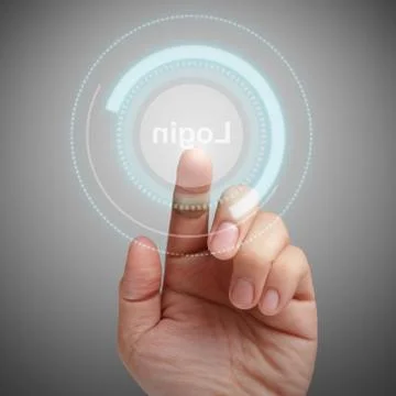 Hand pushing login button Stock Illustration