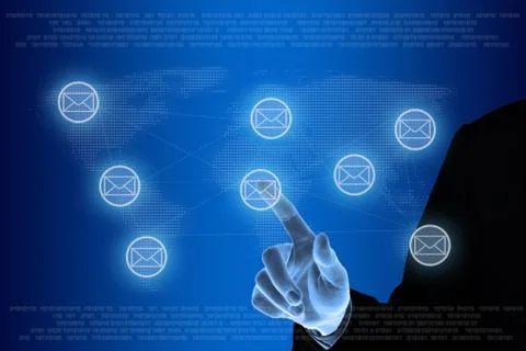 Hand pushing mail network Stock Illustration