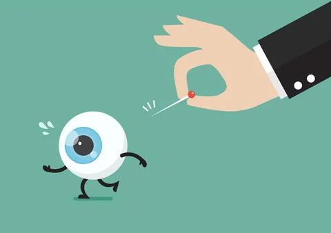 Hand pushing needle to eye ball emoticon Illustrazione stock